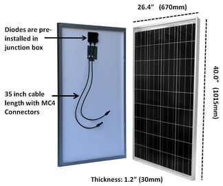 Tpt Backsheet Residential Silicon Solar Panel 100 Watt 3.2mm Kaca Tempered