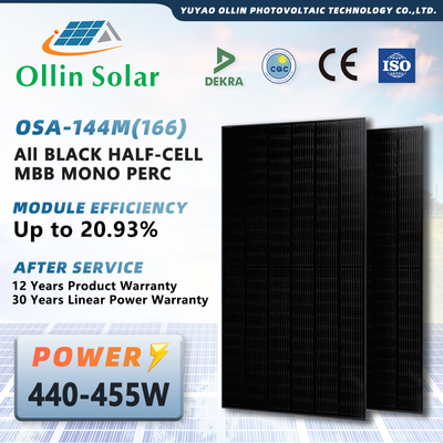 Full Black 440W 445W 450W 455W 460W Solar Panel Monocrystalline Solar Panel Kit Panel Surya Setengah Sel Untuk Rumah